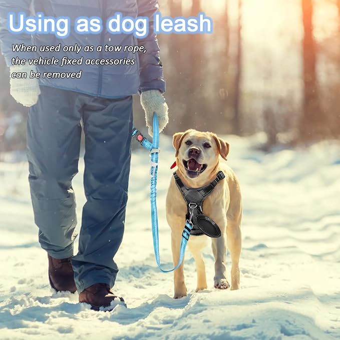 Dog Seat Belt for car, 3 Piece Set Retractable Dog Car Harness 2 Pack Adjustable Seatbelt for Dog in car, Nylon Pet Safety Seat Belts Tether Heavy Duty and Reflective Dog car Leash, Blue