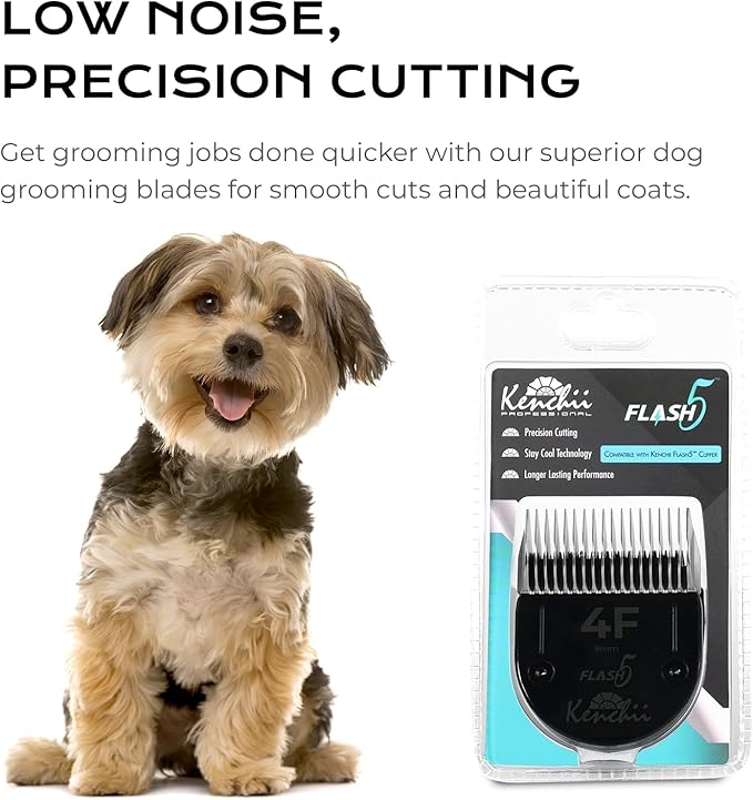 Kenchii Professional Dog Clipper Blade Flash 5 Pet Hair Clipper - Detachable Stainless Steel Blades for Dog Grooming - Hair Clippers & Accessories Pet Shaving Blades. (KEFB5-4F)