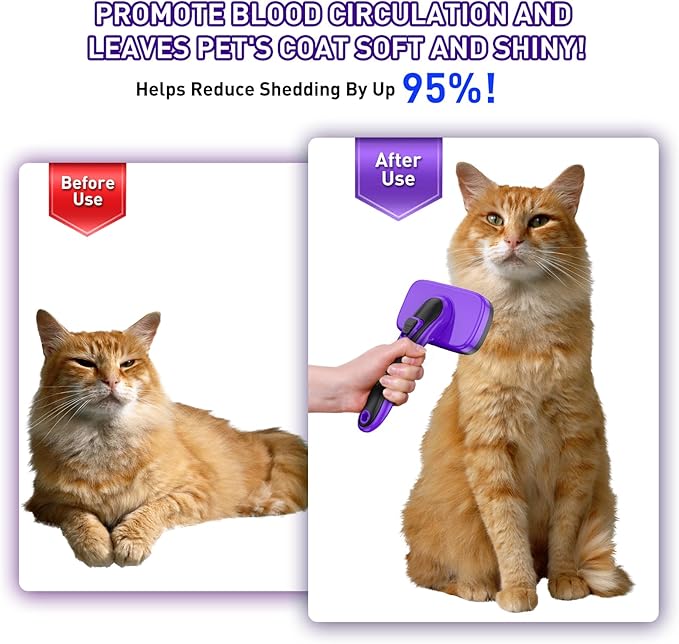 Dog Brush for Shedding, Self-Cleaning Slicker, 3 PCS Kit with Bath Brush & Flea Comb, Ideal for Short & Long Haired Pets, Removes Mats, Tangles, Fur, Gentle on Skin, for All Dogs. Purple