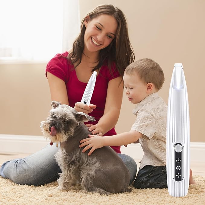 Upgraded Pet Micro Precision Trimmer, New Rechargeable Low Noise Wireless Dog Paw Trimmer, Trimmer with LED Light for Paw Hair, Ears, Face, HIPS & Eyes Grooming Instruments for Cats & Dogs