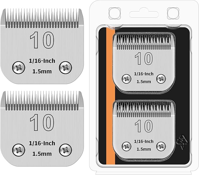 10# Detachable Pet Clipper Replacement Blades Compatible with Andis/Oster A5/Wahl KM10 Series Dog Clipper,Made of Ceramic Blade & Stainless Steel Blade,Size 10# Cut Length 1/16-Inch(2 Pack)