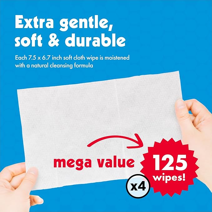 Petkin Mega Valu-Pak Pet Wipes, 500 Total Wipes - Pet Wipes for Dogs and Cats - for Face, Paws, Ears, Body and Eye Area - Super Convenient Dog Cleaning Wipes, Ideal for Home or Travel - Easy to Use