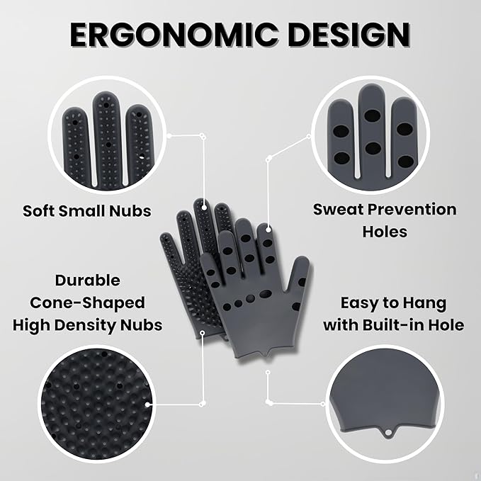 2pcs Pet Grooming Gloves for Cats, Dogs, Rabbits, Horses – Silicone Hair Remover, Shedding Bath Brush, Massage Mitts