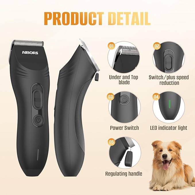 Dog Clippers for Grooming, 2200mAh Dog Shaver Clippers Kit Low Noise, Rechargeable Cordless Electric Trimmer Quiet Hair Clippers Set for Dogs Cats Pets