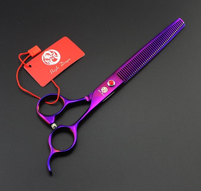 Purple Dragon 8.0 inch Professional Pet Grooming Scissors,Dog Straight Shear, Thinning/Blending Scissor & 2 PCS Curved Shear with Bag (Purple)