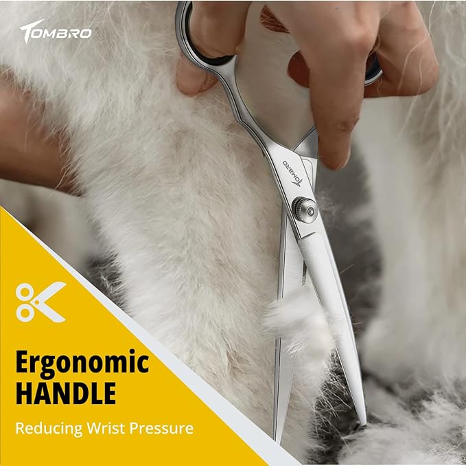 TOMBRO 7.0" Curved Dog Grooming Scissors Professional Curved Scissors for Pets 6CR Stainless Steel Pet Grooming Scissors with Safe Round Tips,Pets Grooming Shears with Offset Handle (Down-curved)