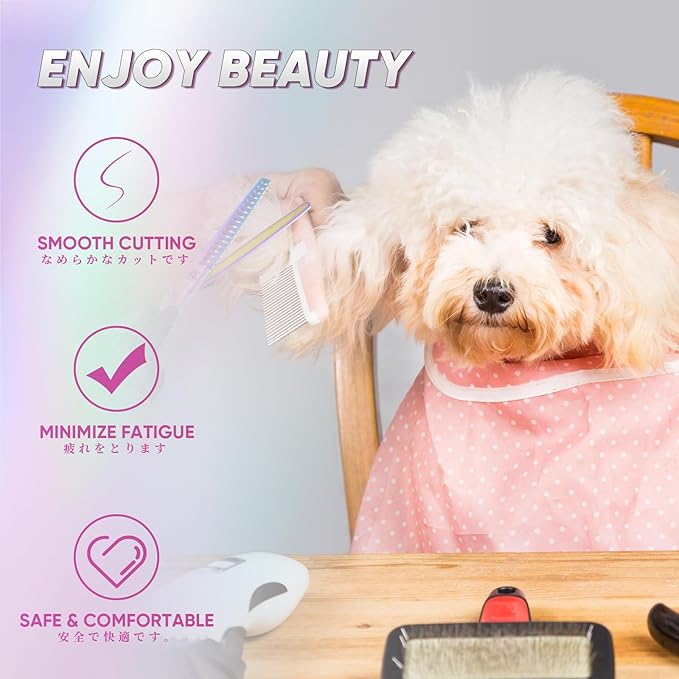 7" Chunker Shears Dog Grooming Rainbow, Thinner Blender Shears for Medium and Big Pets, Japanese Stainless Steel 440C Fur Trimming Scissors for Novice and Professional Groomers