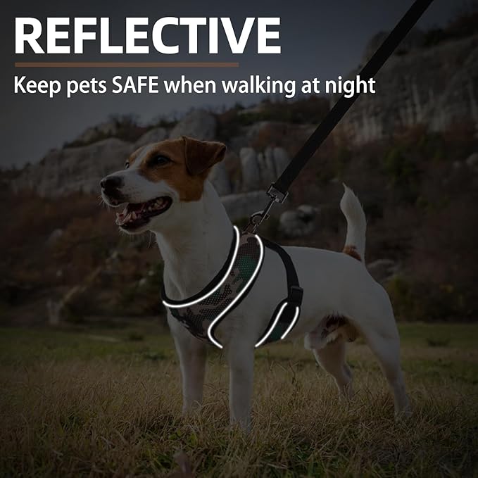 PUPTECK Soft Mesh Dog Harness and Leash Set Pet Puppy Cat Comfort Padded Vest No Pull Harnesses, Camouflage, M