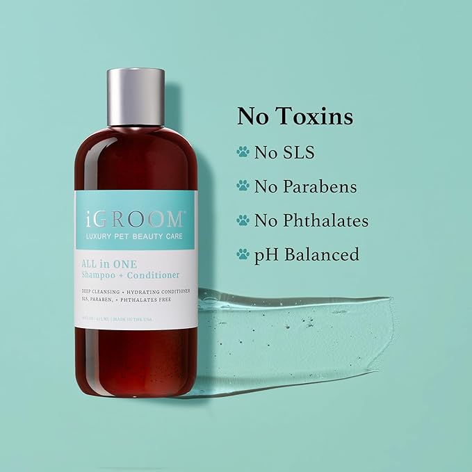 iGroom All-in-One Dog Shampoo + Conditioner, Luxury Pet Beauty Care, Deep Clean All Coat Types, Hydrate and Condition Coat, Made in The USA, 16 oz