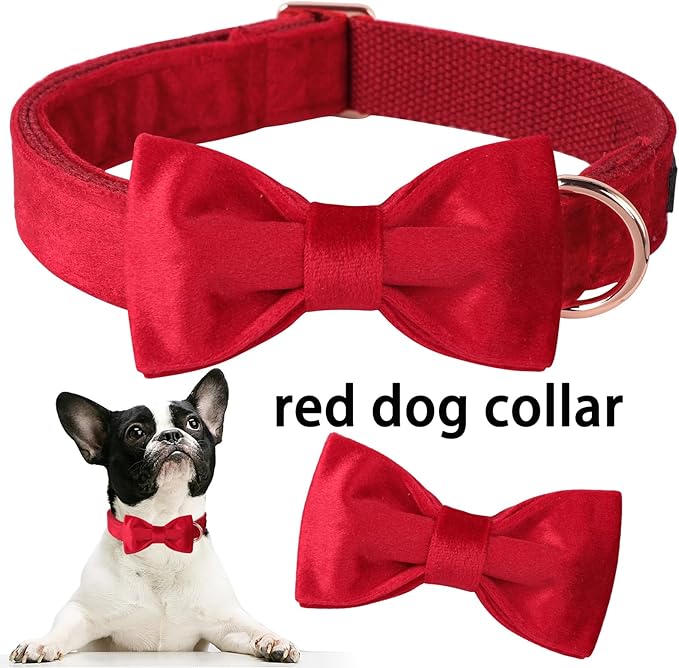ARING PET Bowtie Dog Collar,Velvet Dog Collars with Removable Bowtie, Christmas Adorable Dog Collar, Large.