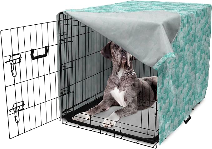 Lunarable Aquamarine Dog Crate Cover, Retro Design Continuous Pattern of Abstract Flowers, Easy to Use Pet Kennel Cover for Medium Large Dogs, 48 Inch, Turquoise Pale Seafoam