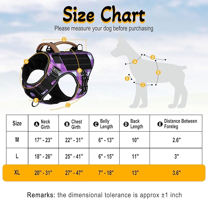 Service Dog Vest - HEYCAHVA Tactical Dog Harness Full Metal Buckles Dog Vest for Large Medium Dog Reflective No Pull Dog Harnesses with Leather Handle, Hook & Loop for Hiking Training (Purple, XL)
