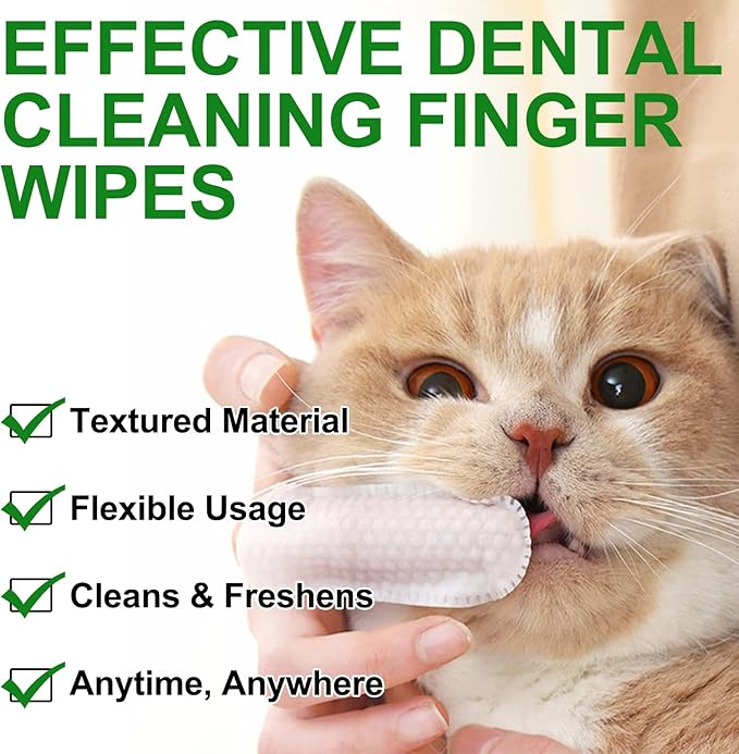 Teeth Cleaning Wipes for Dogs & Cats, Reduces Plaque & Freshens Breath Finger Wipes, Disposable Gentle Cleaning & Gum Care Pet Wipes (50PCS-Finger Cots)