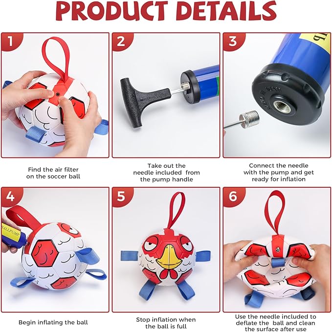 QDAN Premium Dog Balls Toys, Outdoor Dog Toys, Dog Soccer Balls with with Straps, Pet Puppy Birthday Gifts for Small Medium Dogs, 6 Inch, Chicken Ball