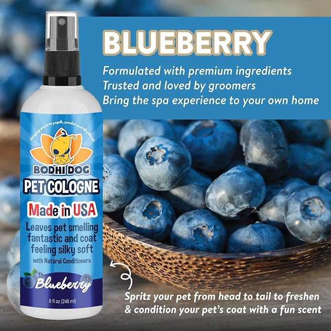 Bodhi Dog Natural Dog Cologne (Blueberry)- Premium Scented Deodorizing Pet Perfume with Conditioner for Dogs & Cats - Keeps Pets Fresh & Clean - Gentle and Safe Formula, Made in US (8 Fl Oz)