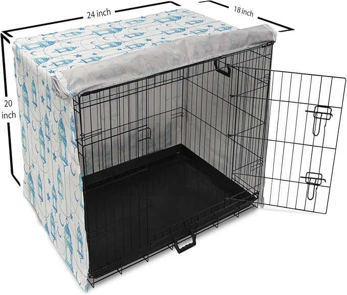 Lunarable Oriental Dog Crate Cover, Eastern Theme Celebration Pale Toned Composition Folkloric Look Print, Easy to Use Pet Kennel Cover for Cats & Medium Dogs, 24 Inch, Pale Green White Blue