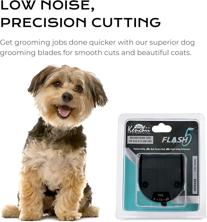 Kenchii Professional Dog Clipper Blade Flash 5 Pet Hair Clipper - Detachable Stainless Steel Blades for Dog Grooming - Hair Clippers & Accessories Pet Shaving Blades. (KEFB5-SLD)