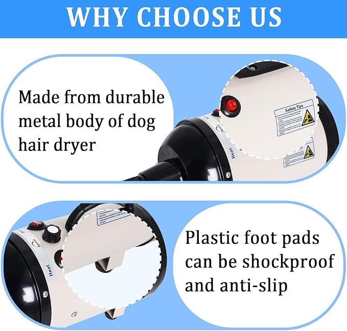 Dog Dryer for Large Dogs, 5.2HP 3800W High Velocity Pet Hair Dryers with Heater for Grooming, Spind Temperature Adjustable Pet Dryer Machine with 4 Nozzles Secadora Para Perro (Beige)
