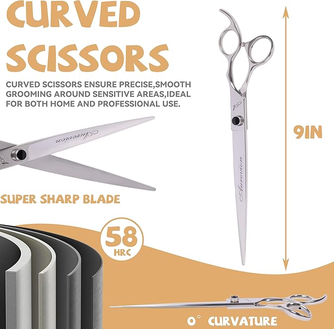 Professional 9 In Straight Pet Grooming Scissors for Dogs & Cats and Other Pets,Stainless Steel Shears for Easy Trimming,Ergonomic Design Clippers for Easy Hair Cutting,Sharp and Comfortable,Pet Gift