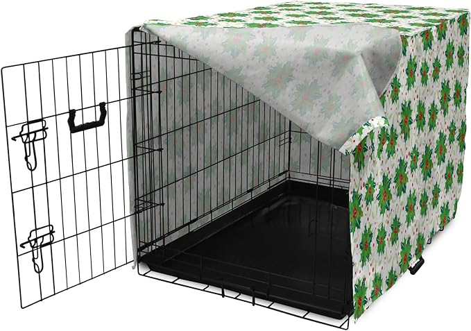 Lunarable Berries Dog Crate Cover, Holiday Themed Illustration of Berries Seasonal Christmas Ornaments, Easy to Use Pet Kennel Cover for Cats & Medium Dogs, 30 Inch, Pink Green
