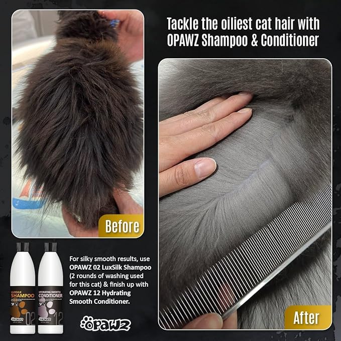 OPAWZ 02 LuxSilk Dog Shampoo, 2- in-1 Dog Shampoo and Conditioner, Reduces Shedding, Dematting, Deshedding, Removes Undercoat, for Long Haired, Silky Coat Dogs and Cats, 16.9 fl.oz/ 500ml