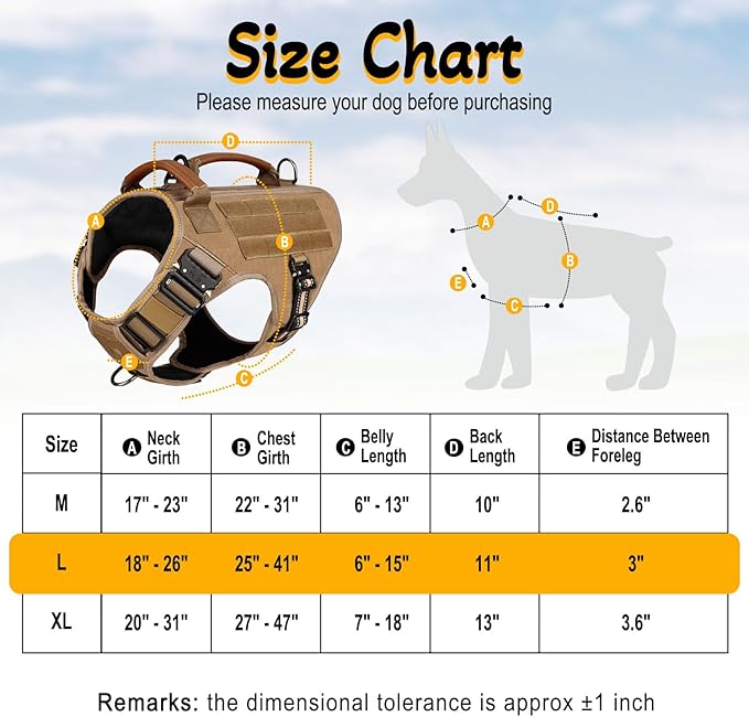 Service Dog Vest - HEYCAHVA Tactical Dog Harness Full Metal Buckles Dog Vest for Large Medium Dog Reflective No Pull Dog Harnesses Vest with Leather Handle, Hook & Loop for Hiking Training (Khaki, L)
