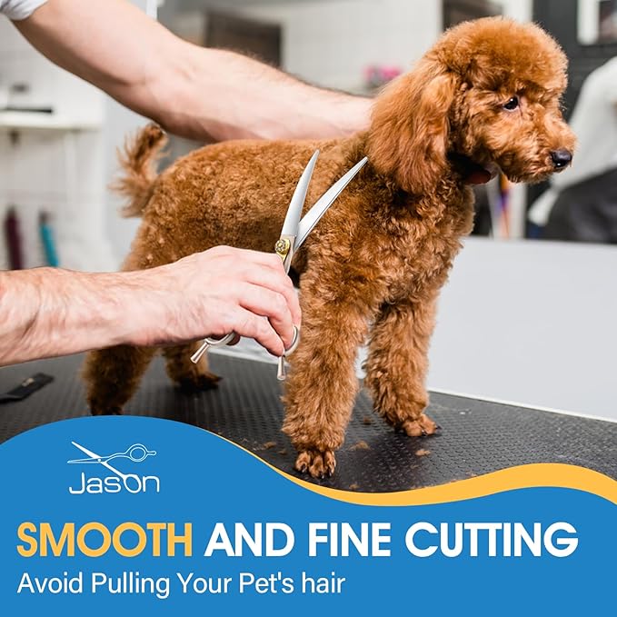 JASON Professional Dog Grooming Scissors - 7 Inch Curved Shear Japanese 440C Stainless Steel Dog Scissors with Diamond Screw, Rosegold, Sharp