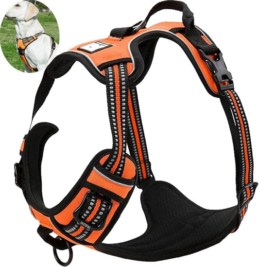 OLizee® New No Pull Dog Harness Outdoor Adventure Reflective Markings Pet Vest with Handle Adjustable Protective Nylon Walking Pet Harness Variety of Sizes and Colors,Orange XS