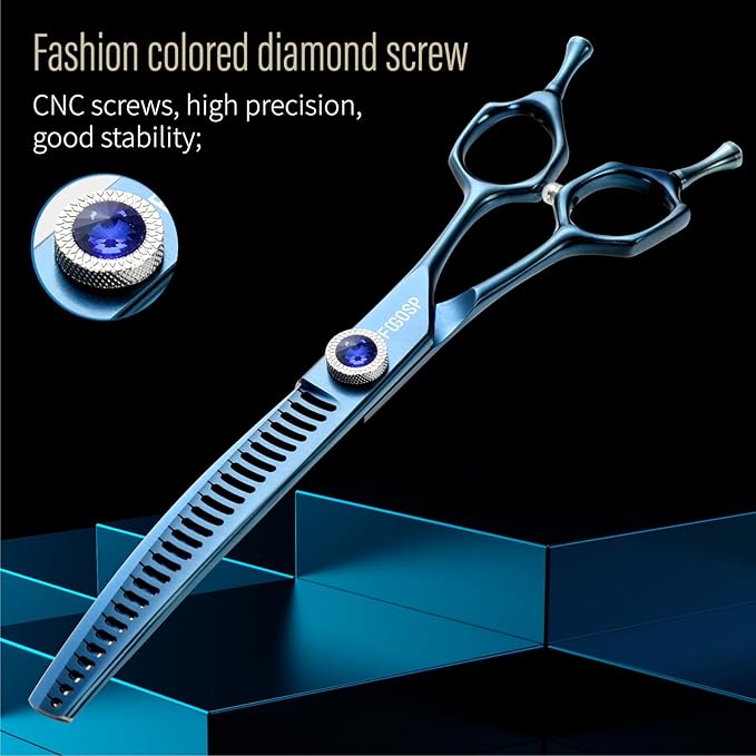 Professional Curved Chunkers Dog Grooming Scissors 7'' Curved Comb Thinning Shears for Dogs Pet 27 Teeth Japan VG10 Sharp and Smooth(7 Curve Chunker, Blue)