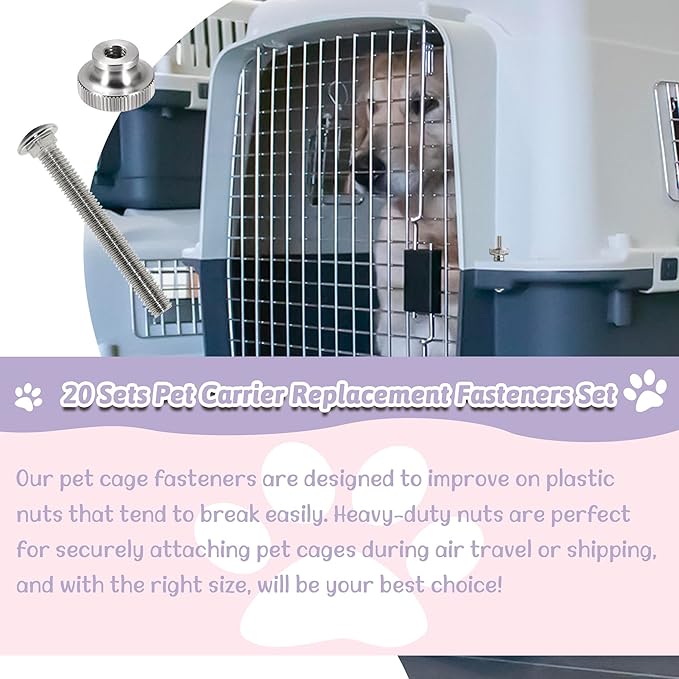 20 Sets Pet Carrier Replacement Fasteners - Heavy Duty Stainless Steel Bolts and Nuts for Kennel - Dog and Cat Replacement Parts, M540-R