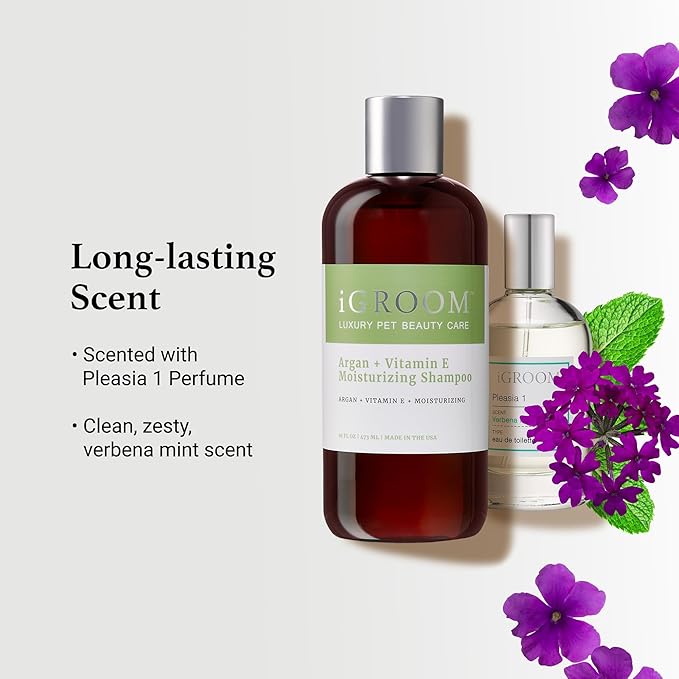 iGroom Argan+Vitamin E Dog Shampoo, Groom Like a Professional, Enhanced Cleaning Power, Reccommended pH Balance, Made in USA, 16 oz