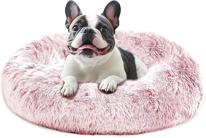 JOLLYVOGUE Donut Dog Bed for Large Dogs, Anti-Anxiety Washable Round Large Pet Bed, Calming Donut Dog Bed for Sleeping, Fluffy Dog Beds for Large Dogs, Round Bed for Indoor Pet (36"/Smoke Pink