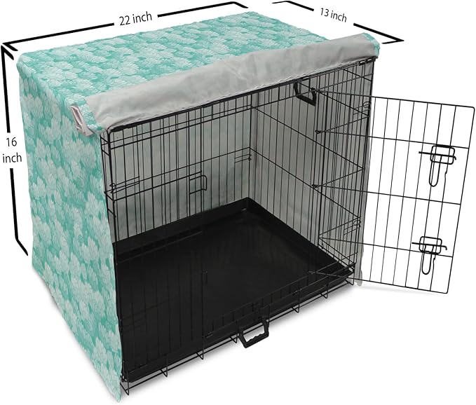Lunarable Aquamarine Dog Crate Cover, Retro Design Continuous Pattern of Abstract Flowers, Easy to Use Pet Kennel Cover for Small Dogs Puppies Kittens, 22 Inch, Turquoise Pale Seafoam