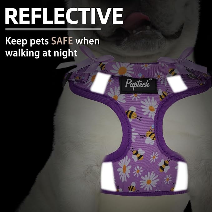 PUPTECK No Pull Dog Harness and Leash Set Reflective No Choke Step in Puppy Halter for XS Small and Medium Sized Dogs, Purple, Printed Fabric, XS