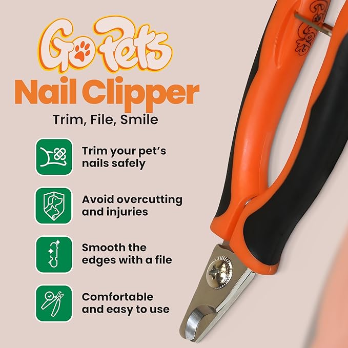 GoPets Pet Nail Clipper for Small to Medium Sized Pets, Angled Stainless Steel Blades with Safety Guard, Ergonomic Handle for Safe and Effective Trimming, Heavy Duty Nail Clippers for Thick Nails