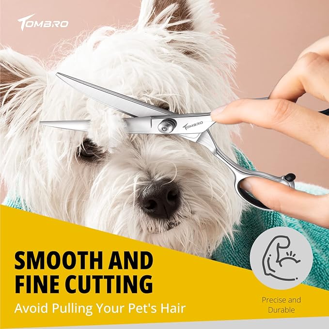 TOMBRO 7.0" Curved Dog Grooming Scissors Professional Curved Scissors for Pets 6CR Stainless Steel Pet Grooming Scissors with Safe Round Tips,Pets Grooming Shears with Offset Handle (Down-curved)
