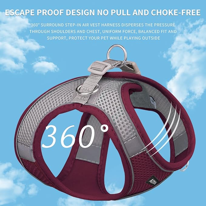 AIITLE Escape Proof Dog Harness - Step in Adjustable Dog Harness No Choke Over with Breathable Mesh and Quick-Release Buckle for Spring- Outdoor Walking, Camping, Training for Medium Dogs Burgundy XL