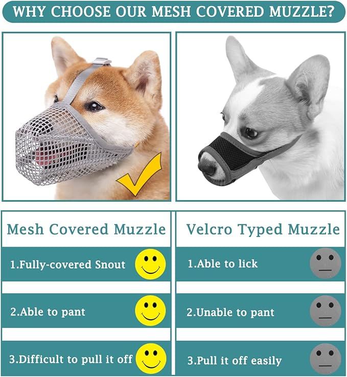 Mayerzon Dog Muzzle, Soft Mesh Covered Muzzles for Small Medium Large Dogs, Poisoned Bait Protection Muzzle with Adjustable Straps, Prevent Biting Chewing and Licking Grey