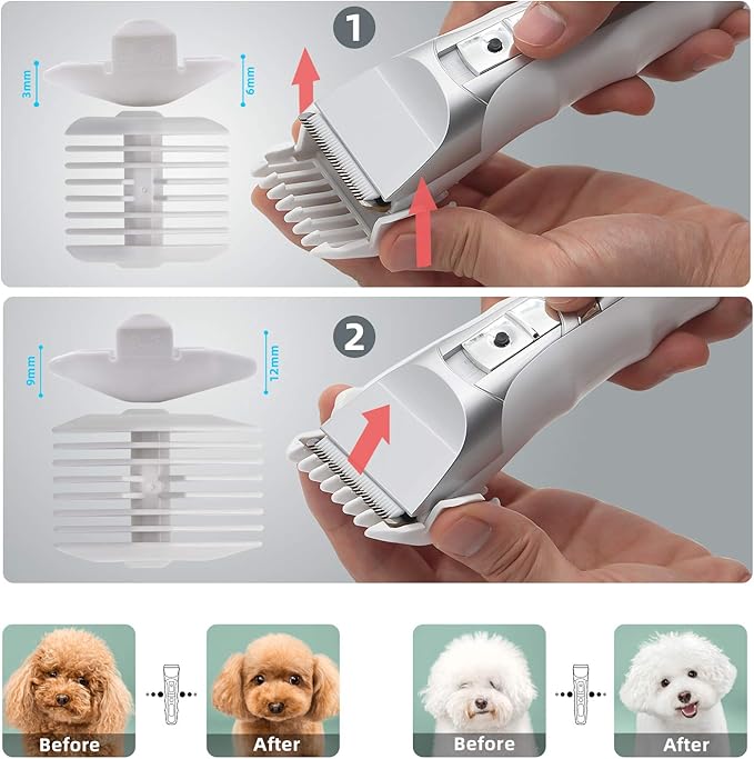 JAKEMY Dog Clippers Low Noise Pet Clippers Rechargeable Dog Trimmer Cordless Pet Grooming Tool with Pet Glooming Glove Comb Guides Scissors Nail Kits LED Screen for Dogs Cats & Others