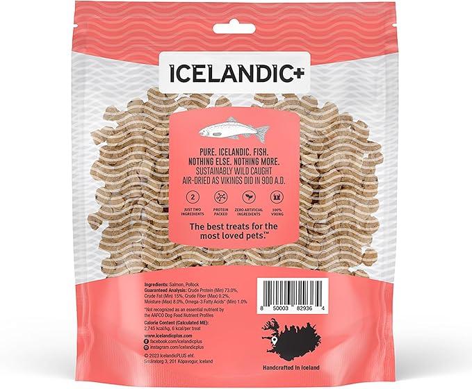 Icelandic+ Mini Fish Chips: Salmon 9oz - Dog Treats, for Training & Small Dogs, 2 Ingredient Air-Dried Crunchy Chips