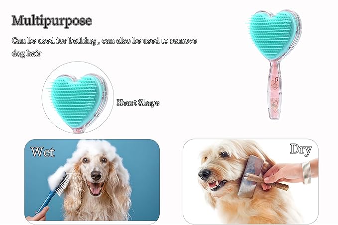 Heart-Shaped Puppy Brush , Soft Dog Brush - Gentle Grooming Brush for Small Dogs, Perfect for Yorkie, Shih Tzu, Maltipoo ,Dog Hair Remover Brush (Fluorescent color)