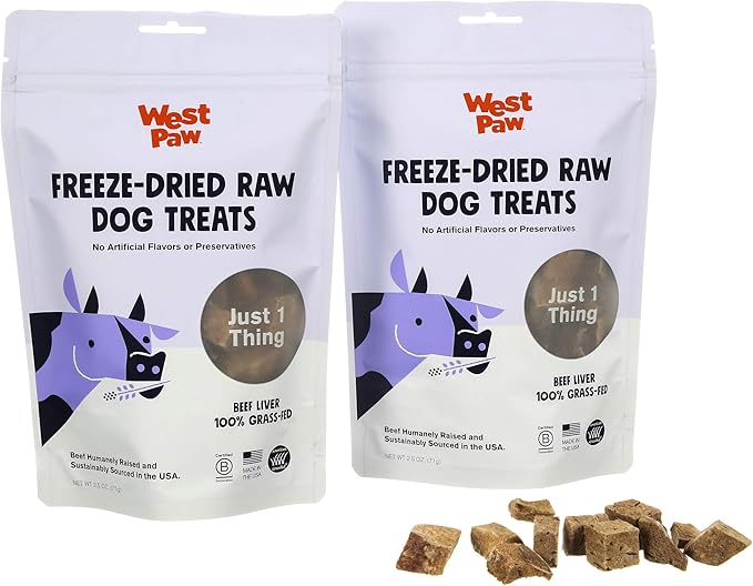WEST PAW Freeze-Dried Raw All Natural Dog and Puppy Training Treats, Single Ingredient, Humanely Raised and Sustainably Sourced, Made in USA, Beef Liver, 2 Pack