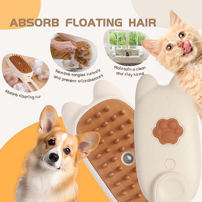 Cat Steam Brush, Steam Brush for Cats, Steamy Cat Brush with Water Tank, Upgraded 3 in 1 Multi-functional Cat Massage Brush for Shedding.(Off White)