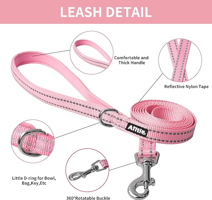 AIITLE Easy Walk Dog Harness and Leash Set - Pet Supply No Pull, Step in Adjustable Dog Harness with Padded Vest for Spring, Dog Harness No Choke Over, Easy to Put on Medium Dogs Pure Pink L