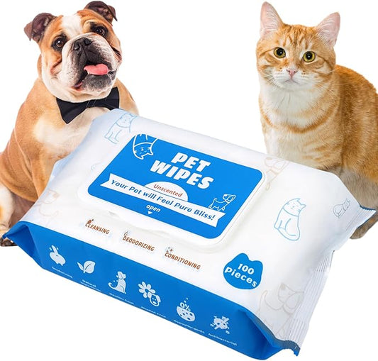 Pet Wipes for Dogs 100Pcs/1Pack – Unscented Dog Wipes with Vitamin E, Chamomile – Gentle Cat Wipes Ideal for Muddy Paws, Face, Dog Eye Wipes, Dog Ear Wipes – Resealable Lid Butt Wipes