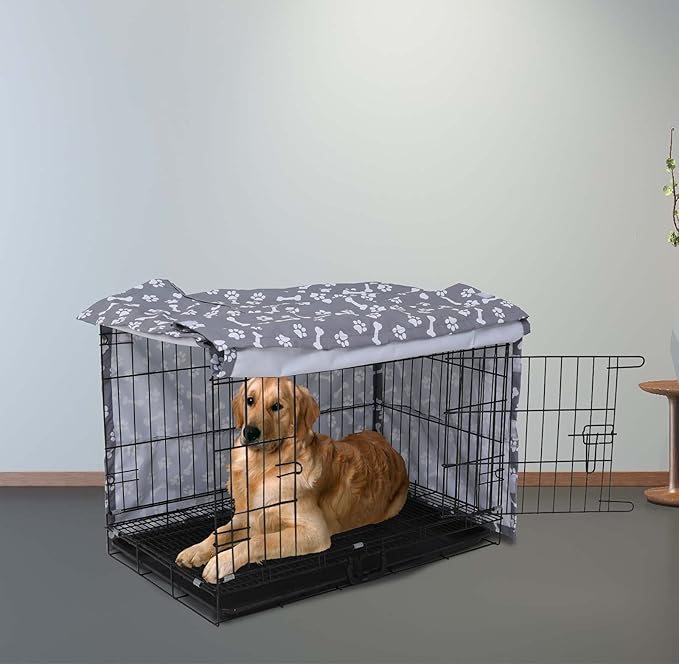 Dog Crate Cover for Wire Crates, Heavy Nylon Waterproof, Fits Most 48" inch Dog Crates, Easy to Put On, Take Off, and Adjust - Cover only - GrayPaw - L