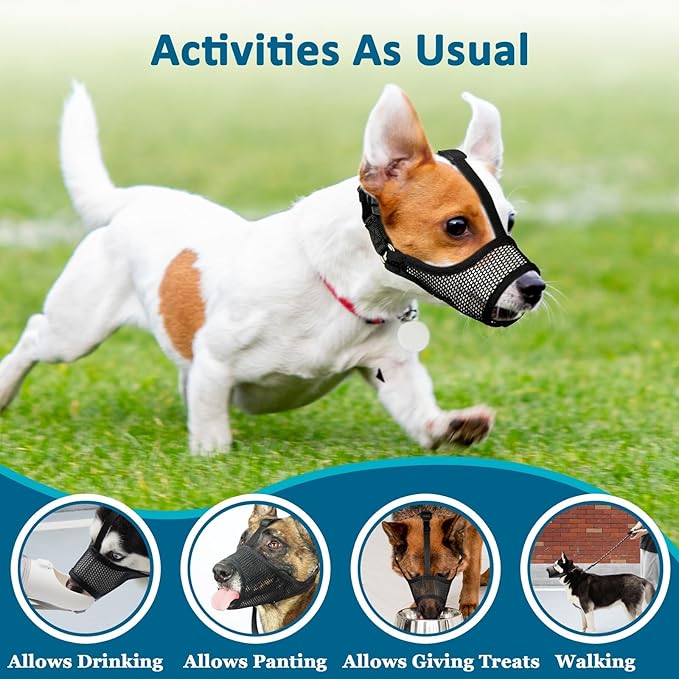 LUCKYPAW Dog Muzzle, Mesh Muzzle for Large Medium Small Dogs, Soft Dog Muzzle to Prevent Biting Chewing Excessive Barking with Adjustable Head Strap, Perfect for Vet Visit (Black, XL)