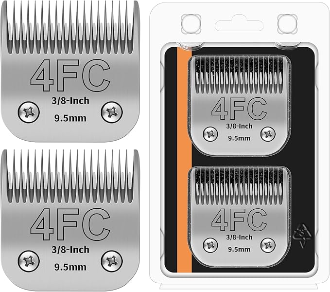 4FC Detachable Pet Clipper Replacement Blades Compatible with Andis/Oster A5/Wahl KM10 Series Dog Clipper,Made of Ceramic Blade & Stainless Steel Blade,Size 4FC Cut Length 3/8-Inch(2 Pack)