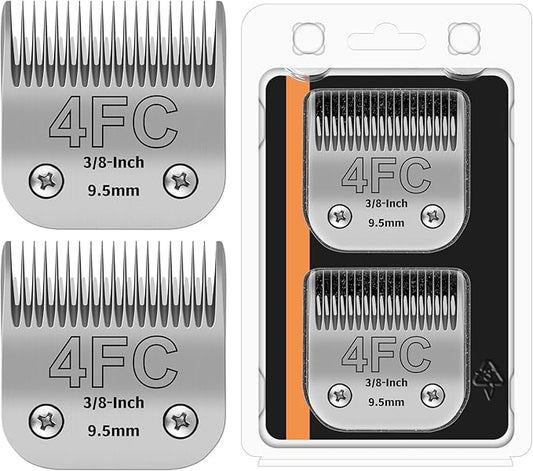 4FC Detachable Pet Clipper Replacement Blades Compatible with Andis/Oster A5/Wahl KM10 Series Dog Clipper,Made of Ceramic Blade & Stainless Steel Blade,Size 4FC Cut Length 3/8-Inch(2 Pack)