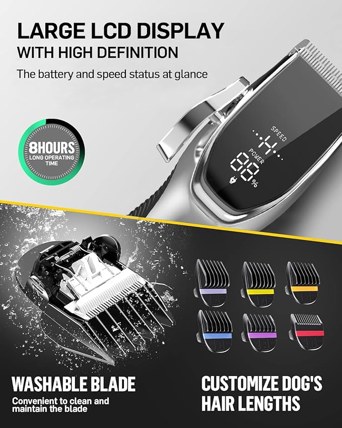 Dog Grooming Kit Low Noise,Cordless 4 in 1 Dog Clippers for Grooming Rechargeable Pet Cat Hair Trimmer with 2 Speed,6 Guards,Scissors,Comb for Small Medium Large Pets Dogs Cats Thick Hair Cutting